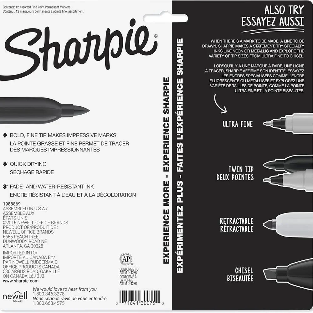 NEW SHARPIE Permanent Markers Fine Point Assorted Colors 12 Count Office School